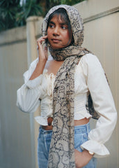 Charcoal Paisley - Hand Block Printed Scarf (600-008)