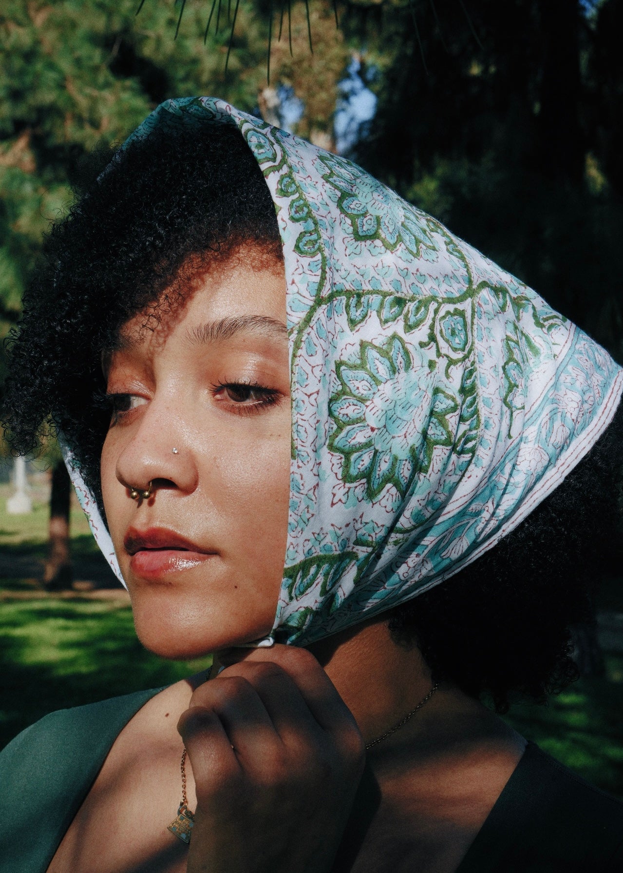 Peacock Bloom - Block Printed Cotton Bandana