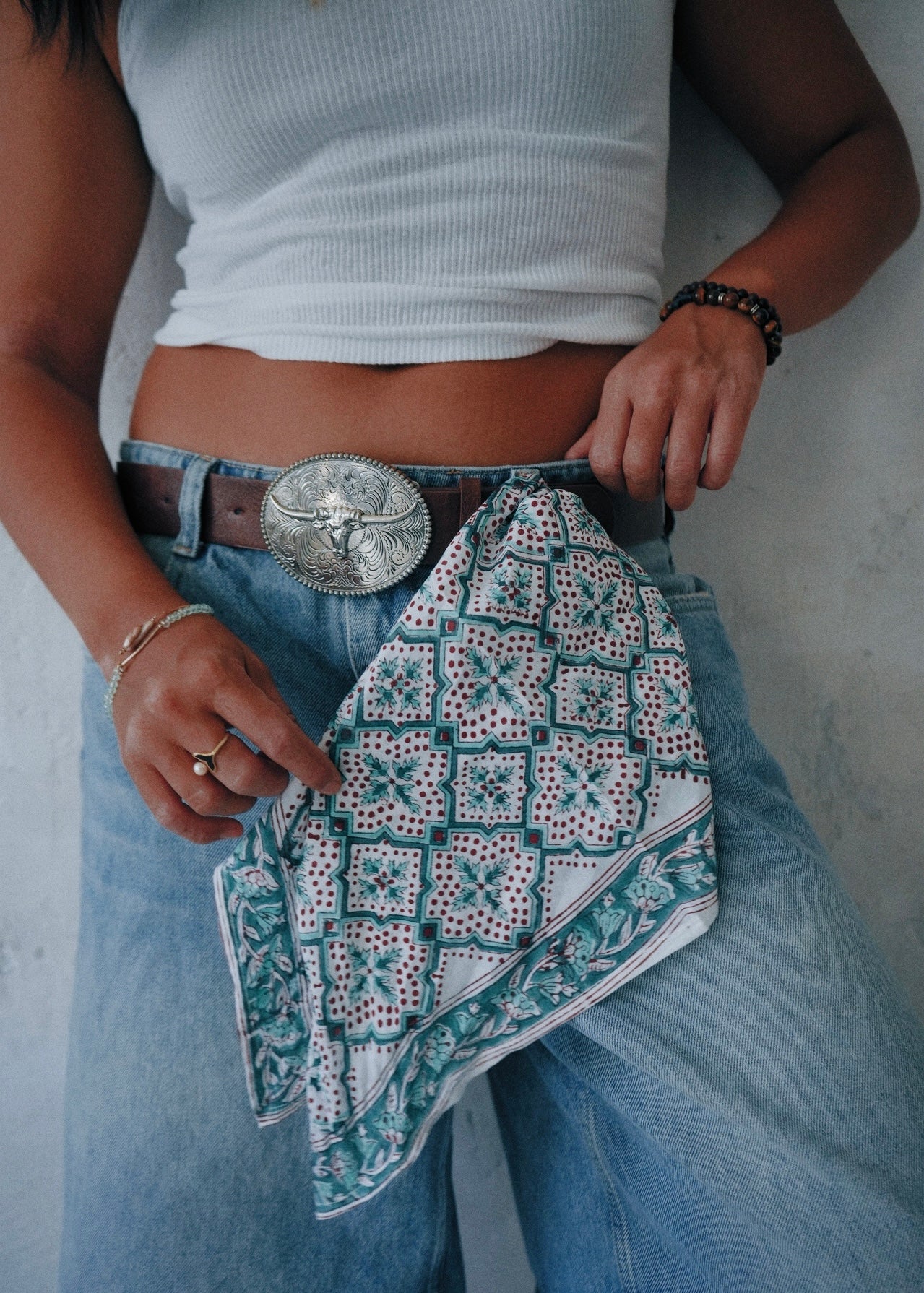 Under the Mistletoe - Hand Block Printed Cotton Bandana