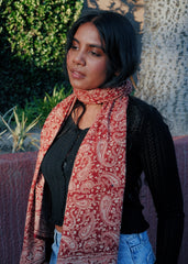 Brick Red Paisley - Hand Block Printed Scarf (600-021)