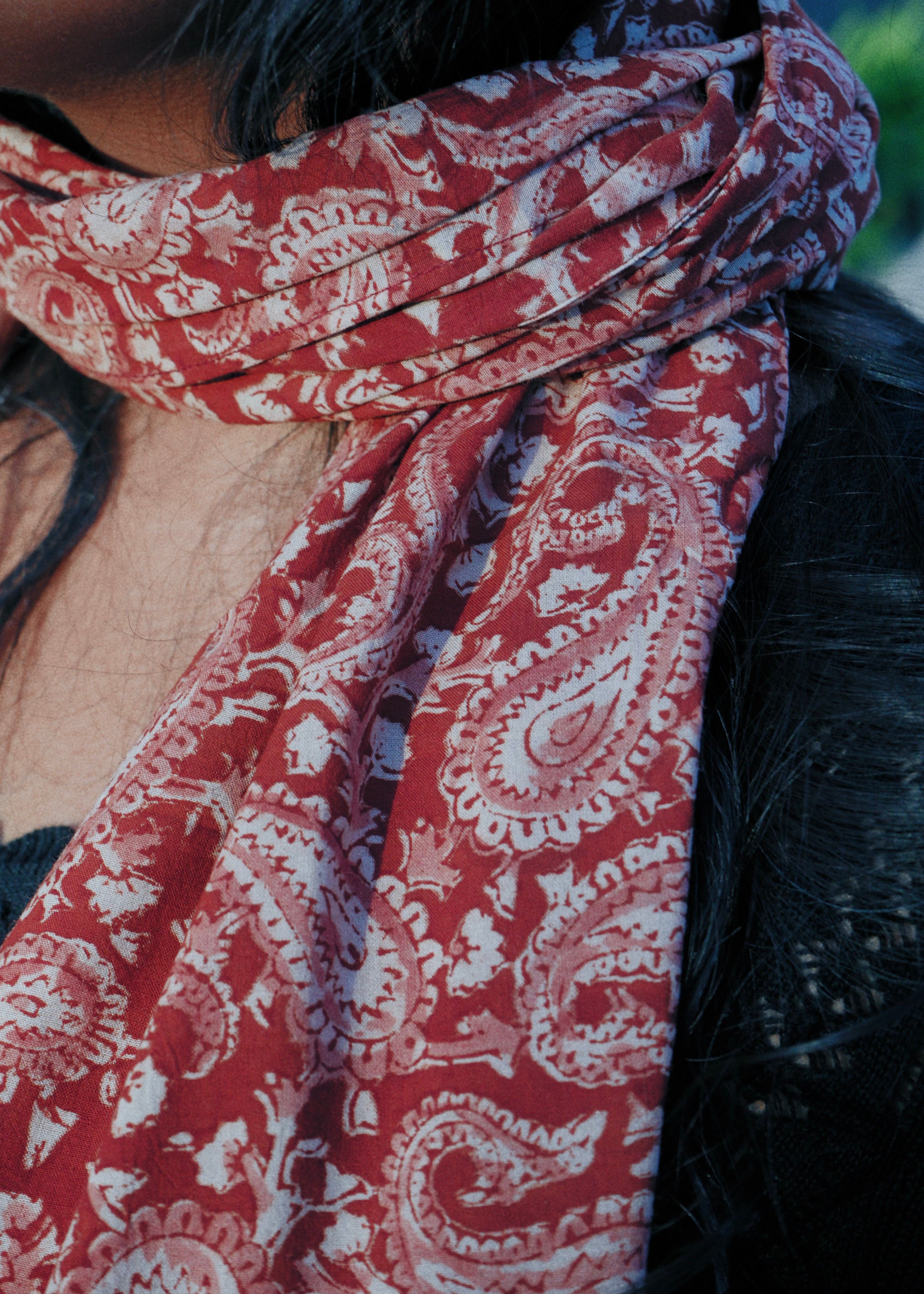 Brick Red Paisley - Hand Block Printed Scarf (600-021)