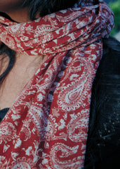 Brick Red Paisley - Hand Block Printed Scarf (600-021)