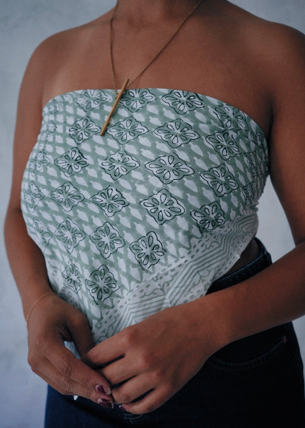 Swimming In Sea Foam - Hand Block Printed Cotton Bandana