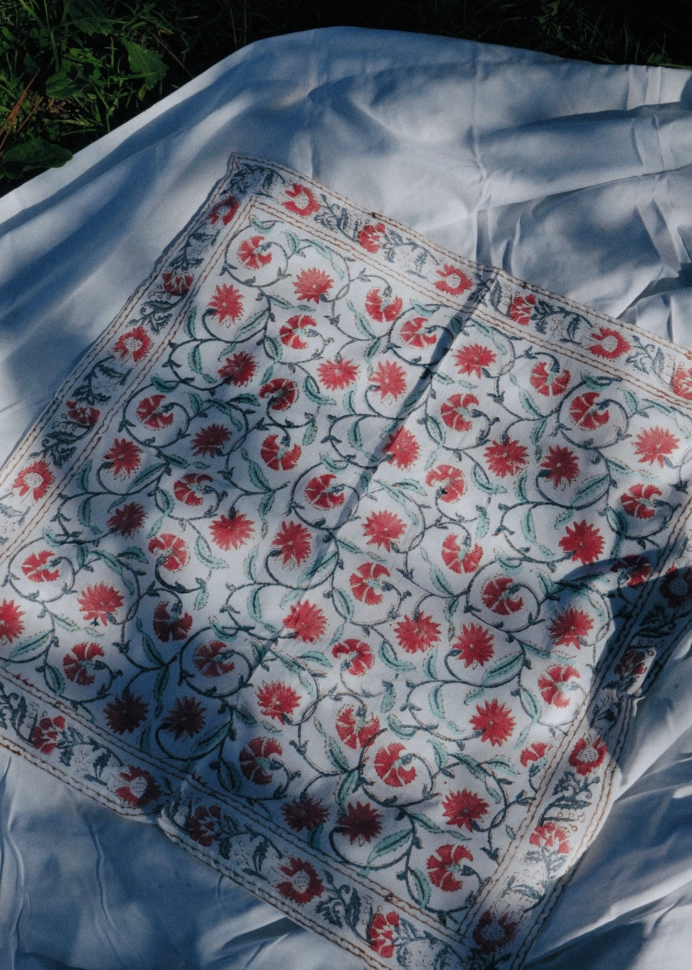 Camellias in the Snow - Kalamkari Cotton Bandana