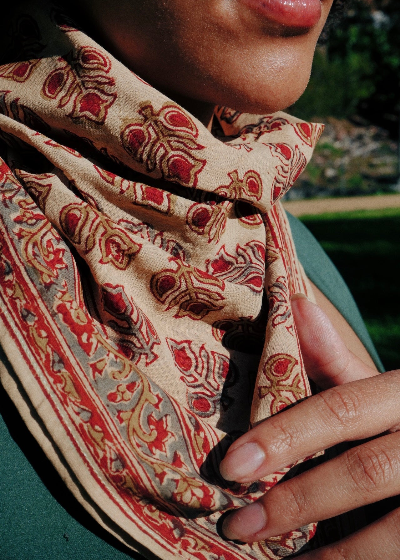 Saffron Blossom - Kalamkari Cotton Bandana