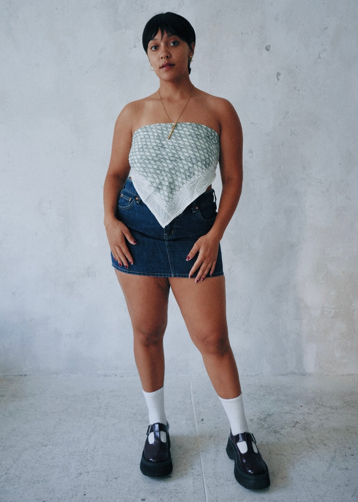Swimming In Sea Foam - Hand Block Printed Cotton Bandana