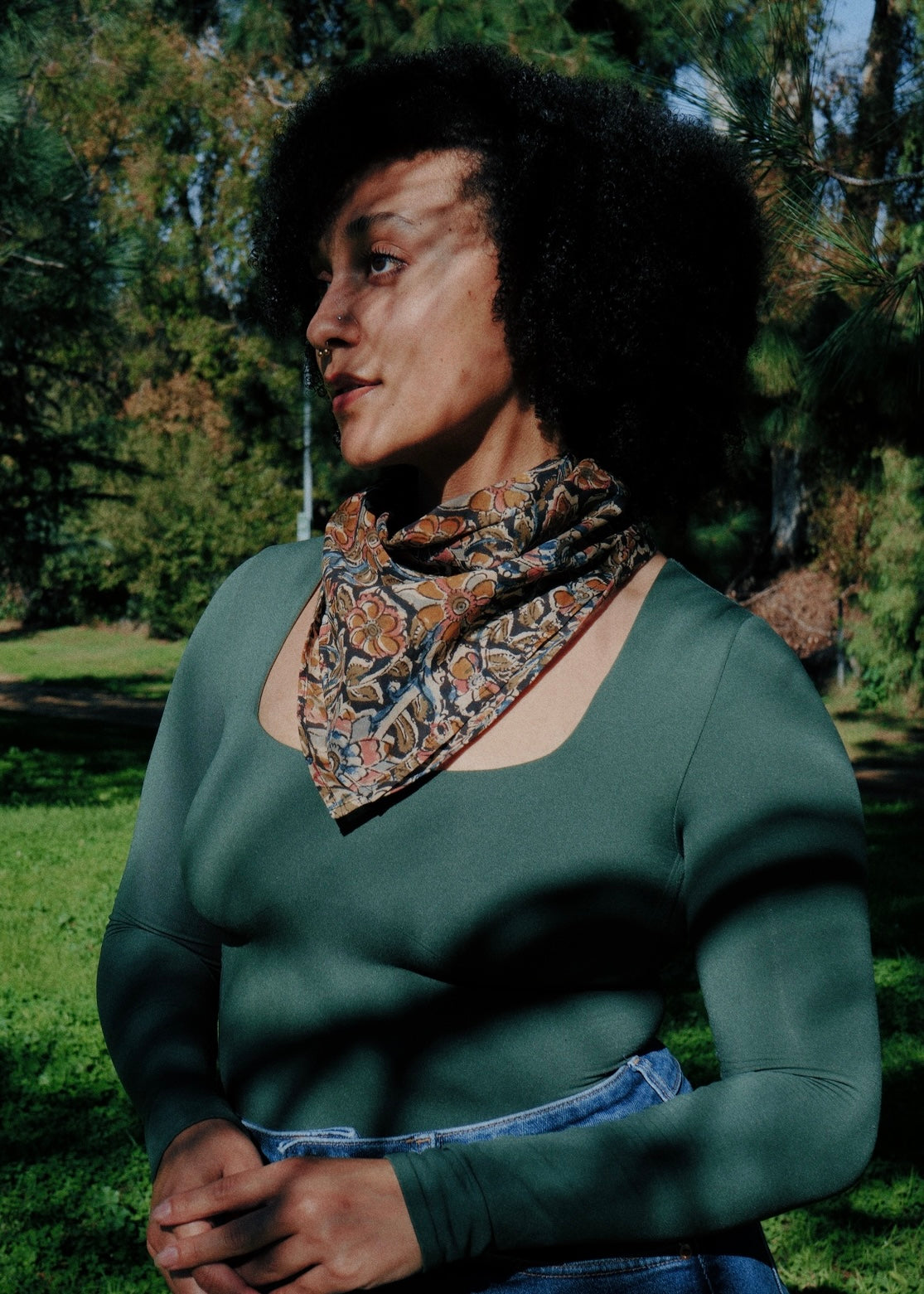 Black Flowers - Kalamkari Cotton Bandana