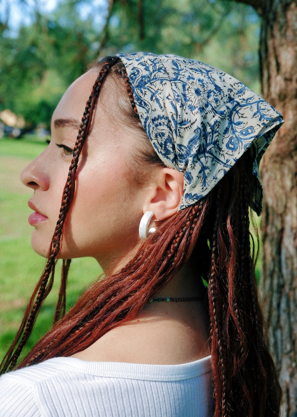 Blue Dandelions  - Kalamkari Cotton Bandana