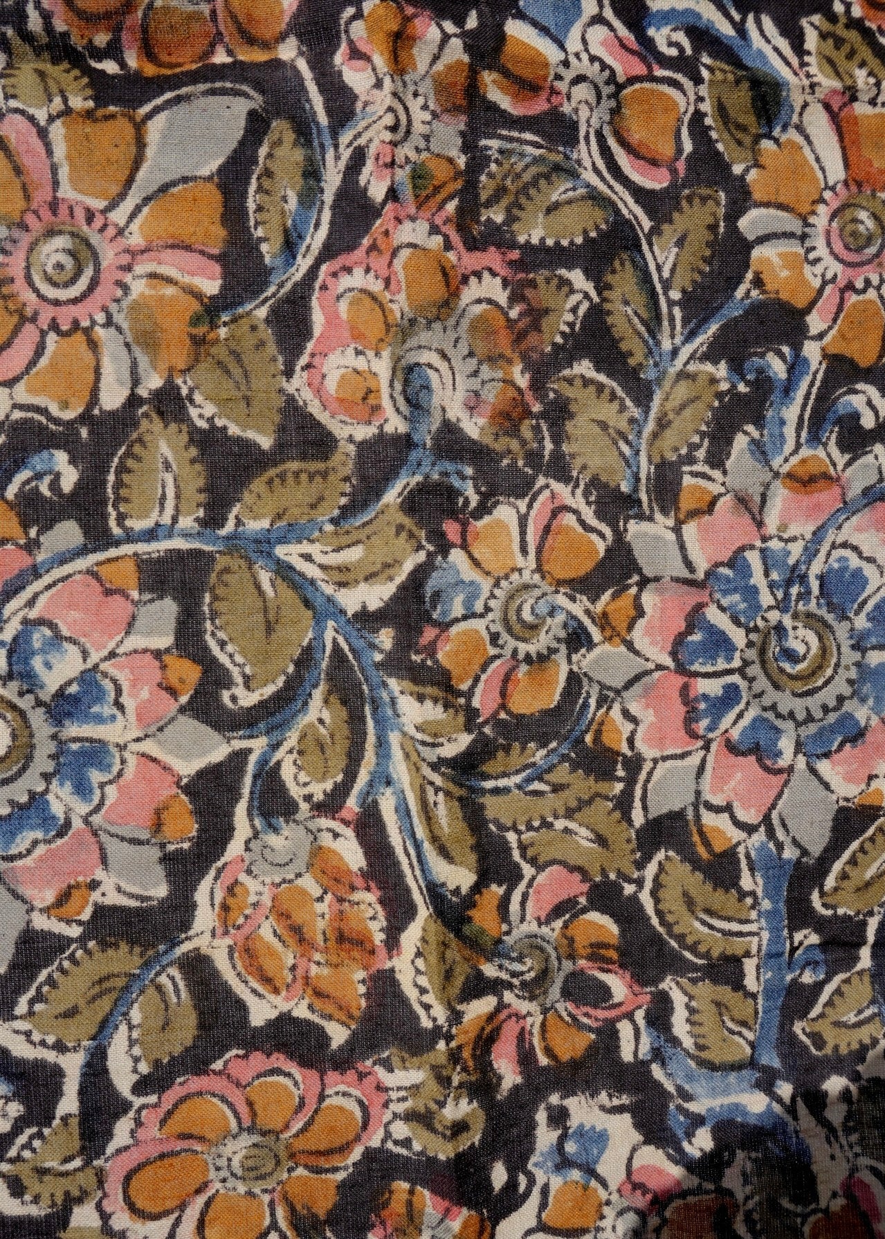 Black Flowers - Kalamkari Cotton Bandana