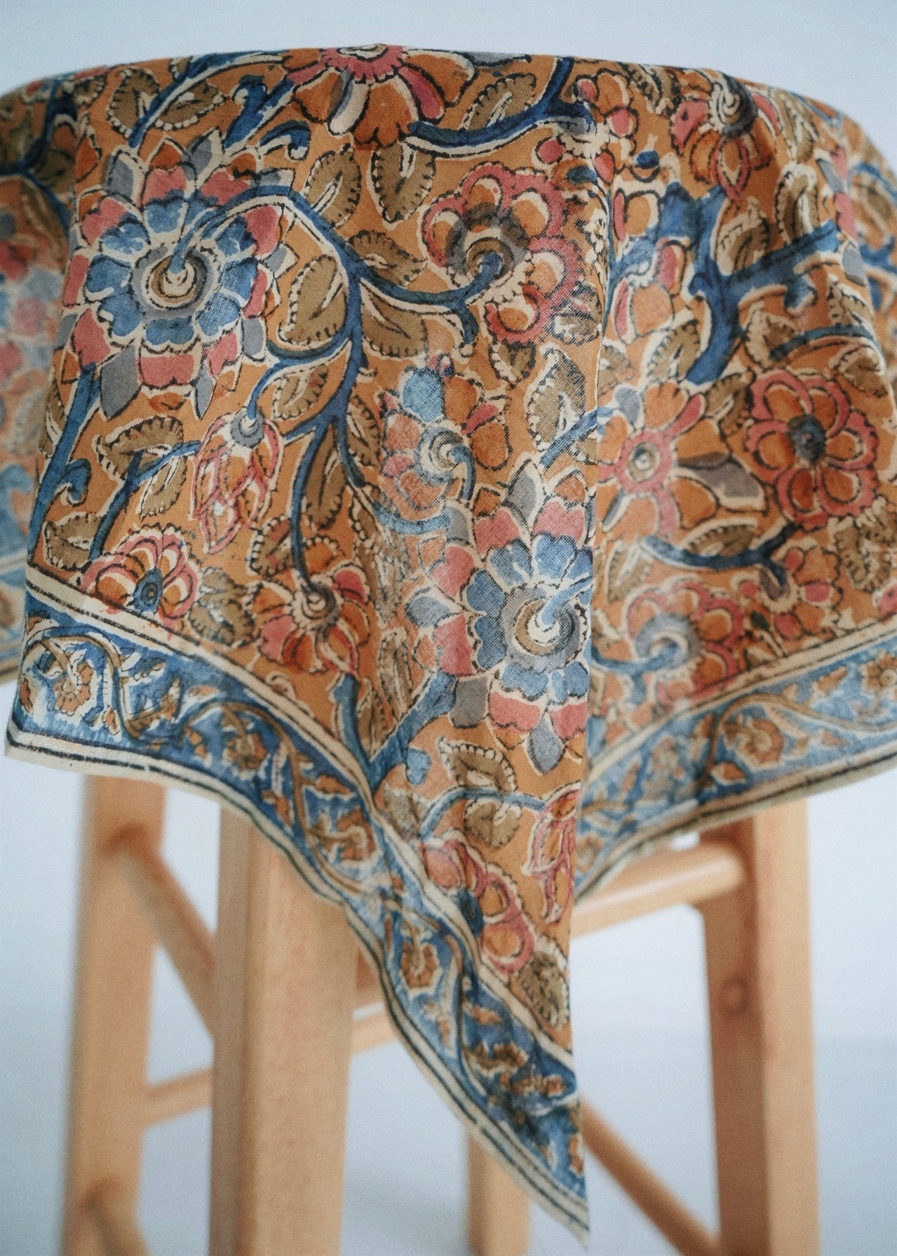 Cobalt Floral - Kalamkari Cotton Bandana