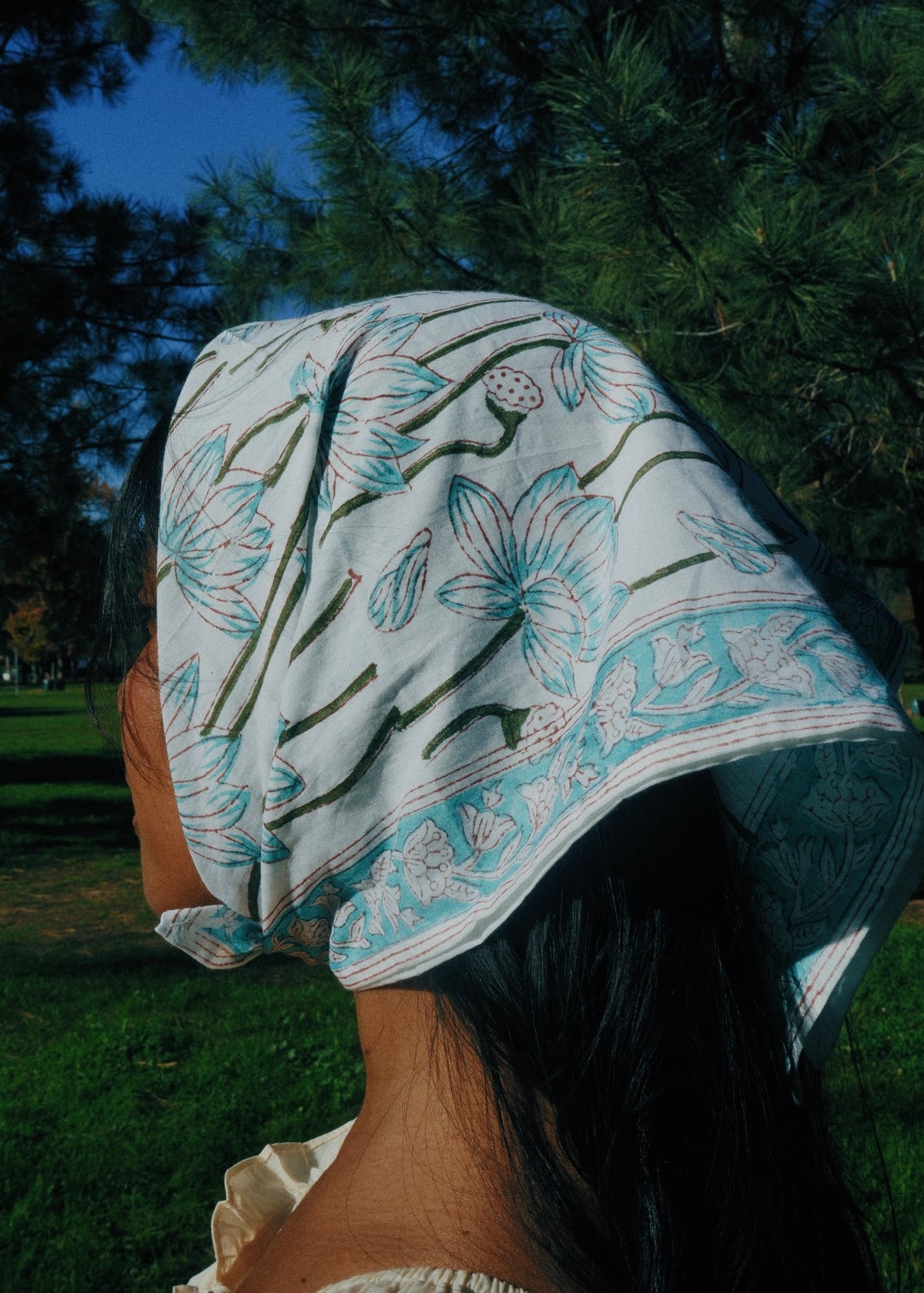 Marshmallow Lagoon - Block Printed Cotton Bandana