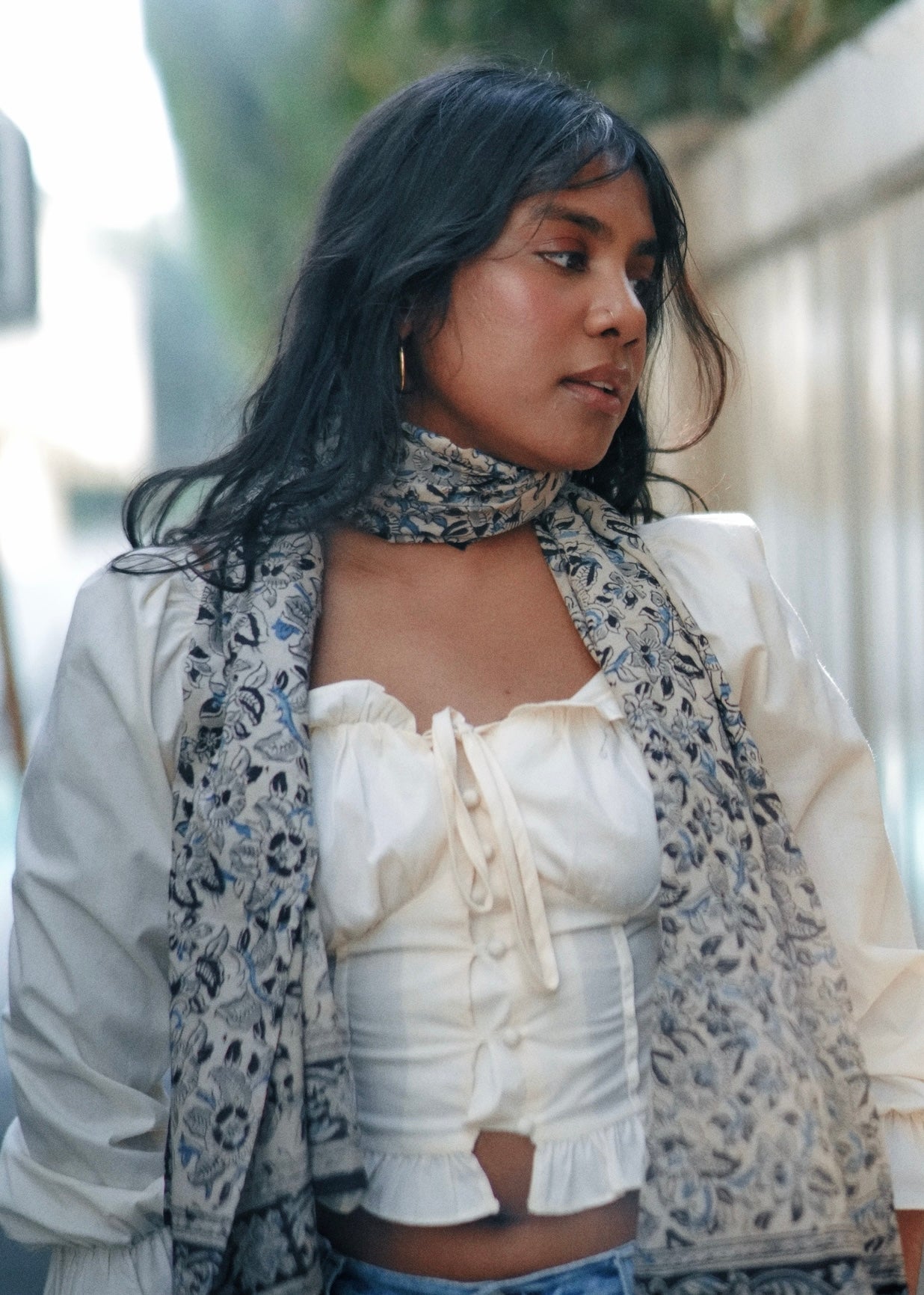 Midnight Lillies - Hand Block Printed Scarf (600-072)