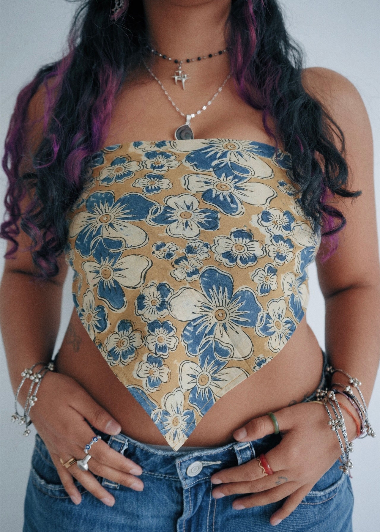 Sea Salt Sunflowers - Kalamkari Cotton Bandana