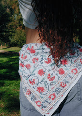 Camellias in the Snow - Kalamkari Cotton Bandana