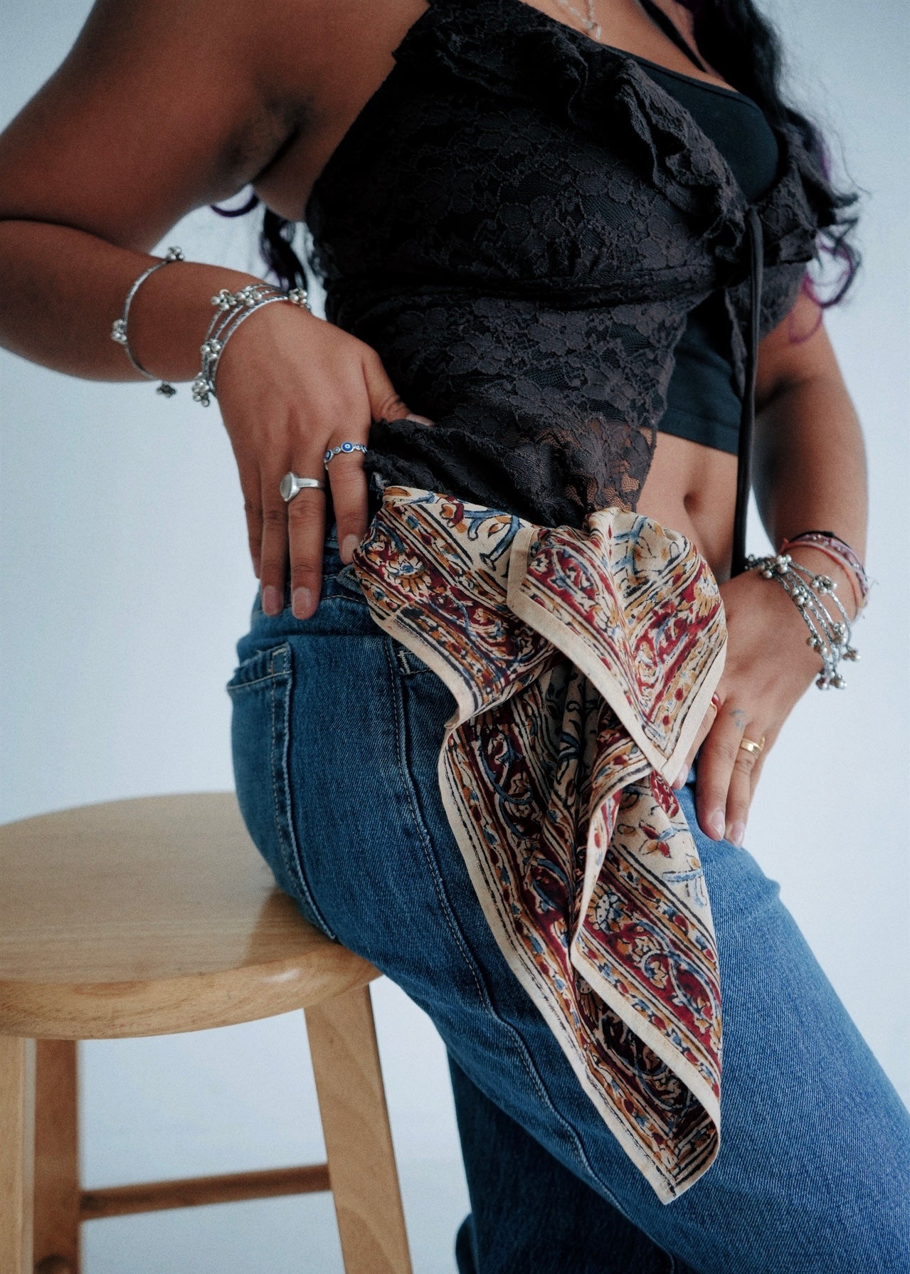 Twilight Petal - Kalamkari Cotton Bandana