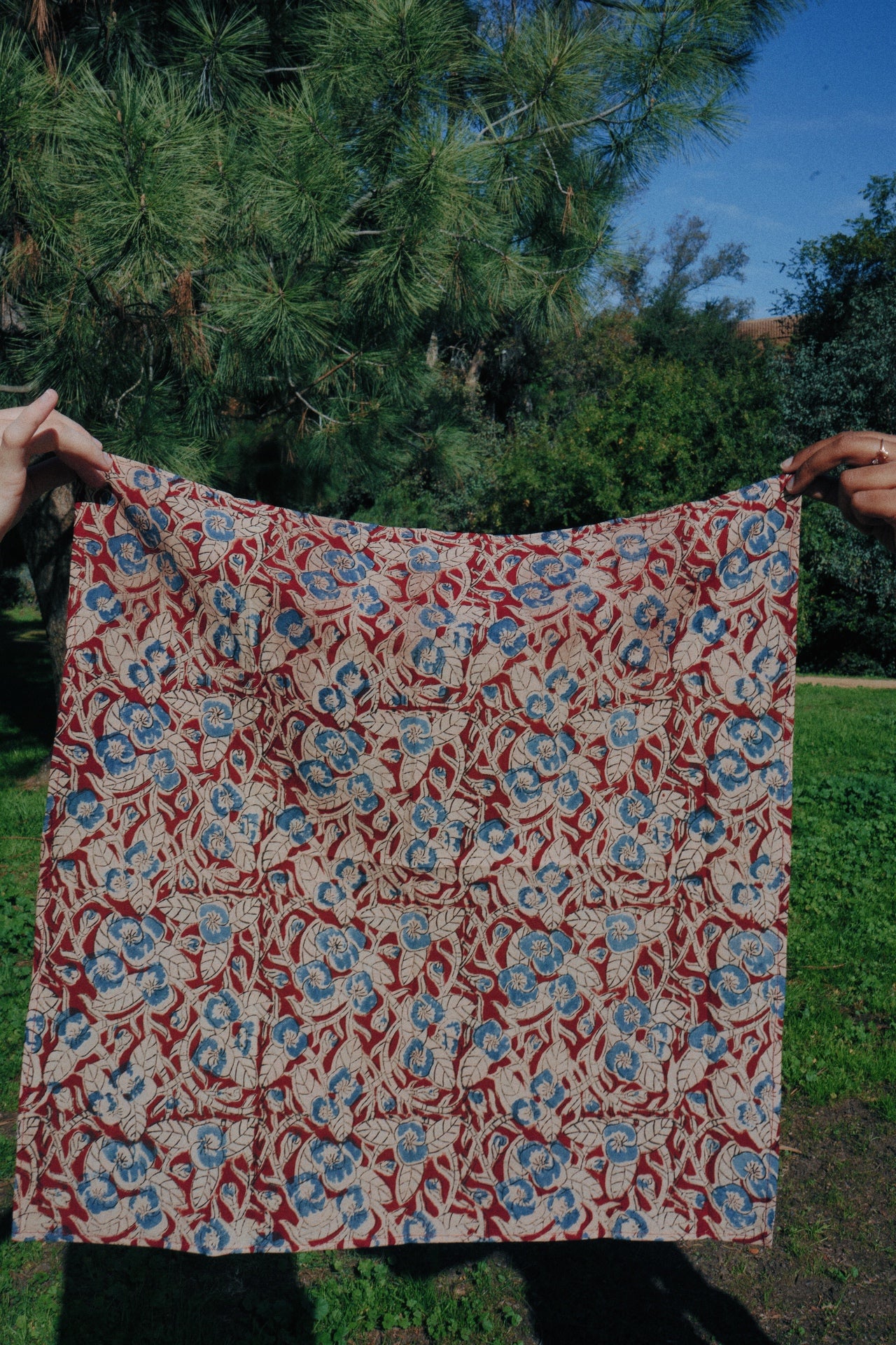 Blueberry Vine (Red) - Kalamkari Cotton Bandana