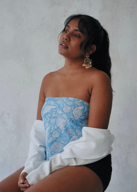 Blue Skies - Hand Block Printed Cotton Bandana