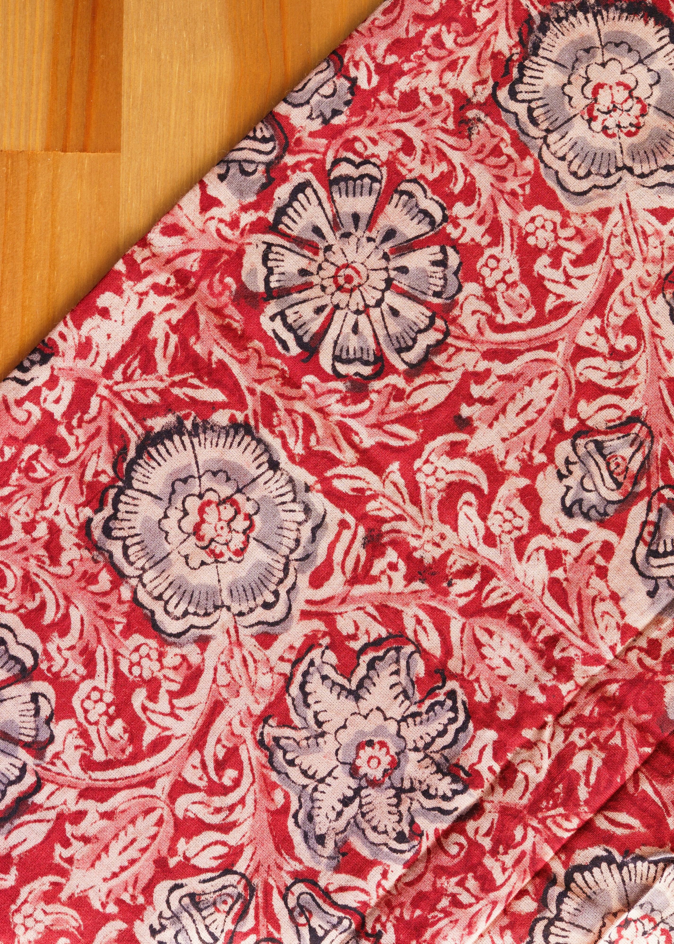 Crimson Blossom -  Kalamkari Cotton XL Wrap