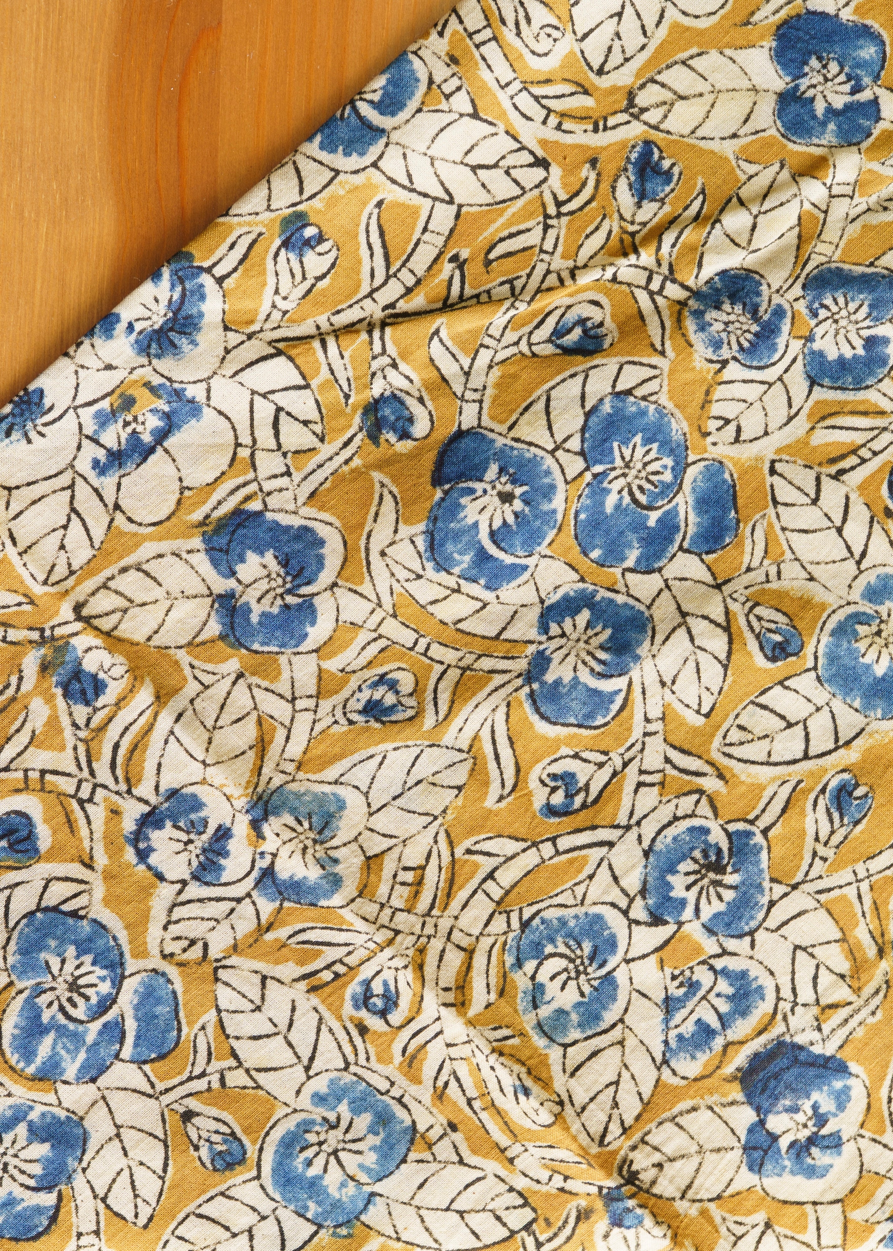 Blueberry Vine (Yellow) - Kalamkari Cotton XL Wrap