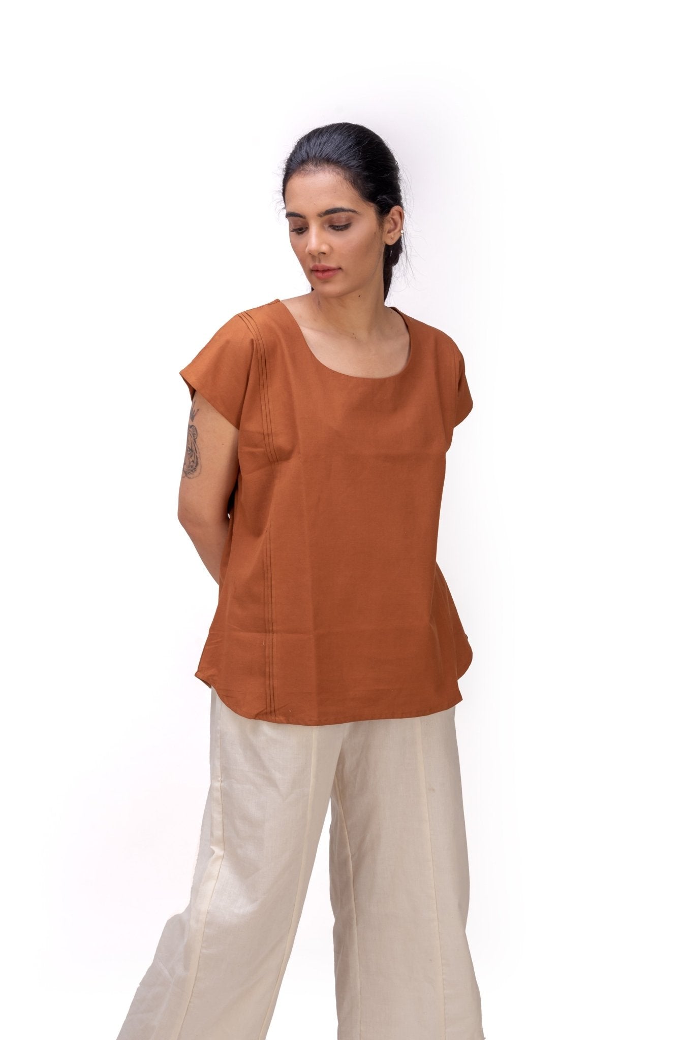 427 - 405 White Lotus "Linda" Brown Short Top - White Lotus Distributors LLC