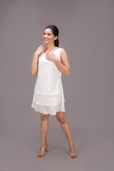 425-122 White Lotus "Shirley" Triple Layered White Dress