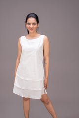 425-122 White Lotus "Shirley" Triple Layered White Dress