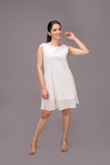 424-122 White Lotus "Villa" Double Layered White Short Dress