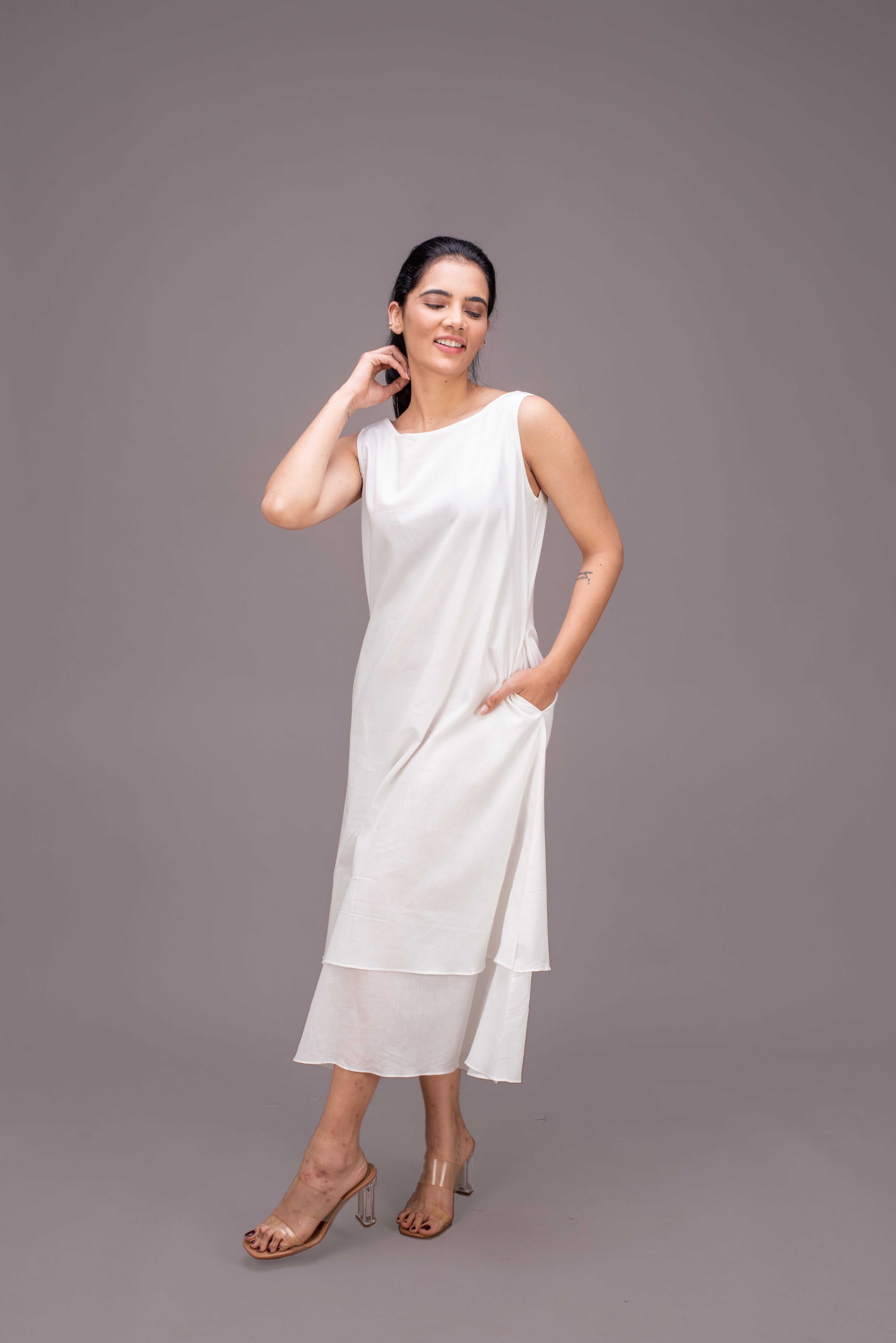 406-122 "Ronie" Whitelotus women's Double Layered Maxi Dress
