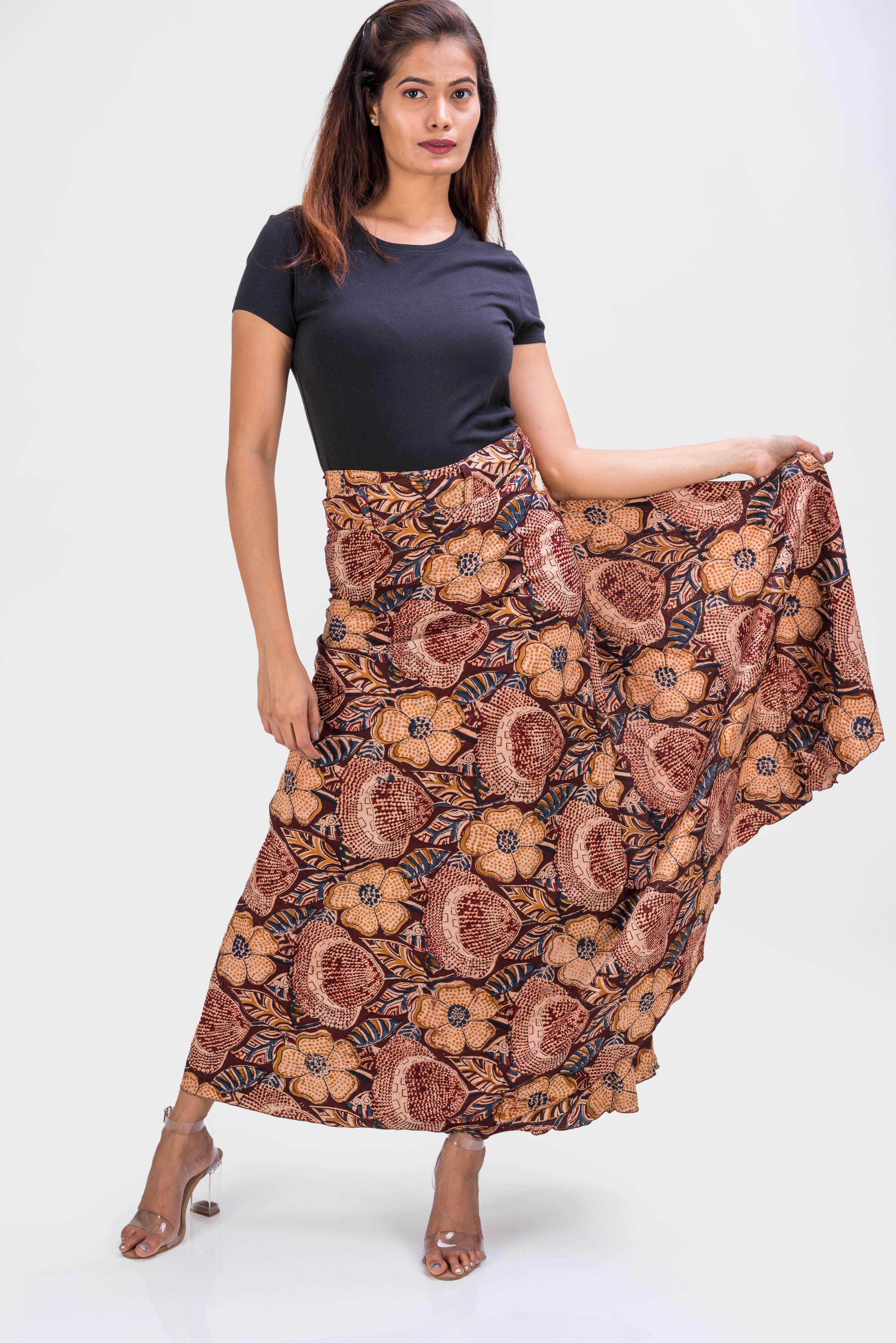 KK3018 "Wrap Skirt" - Brown Flowers