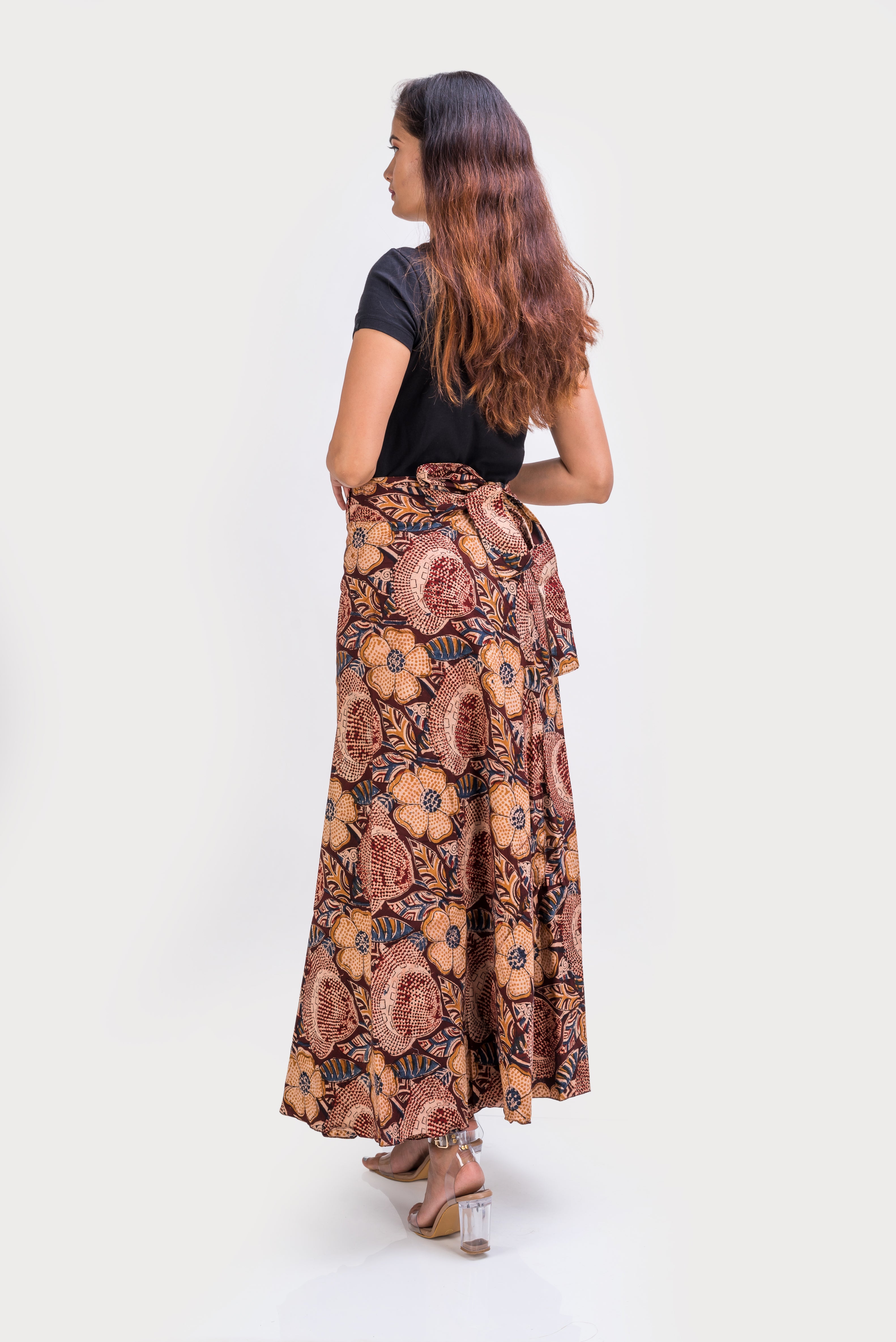 KK3018 "Wrap Skirt" - Brown Flowers