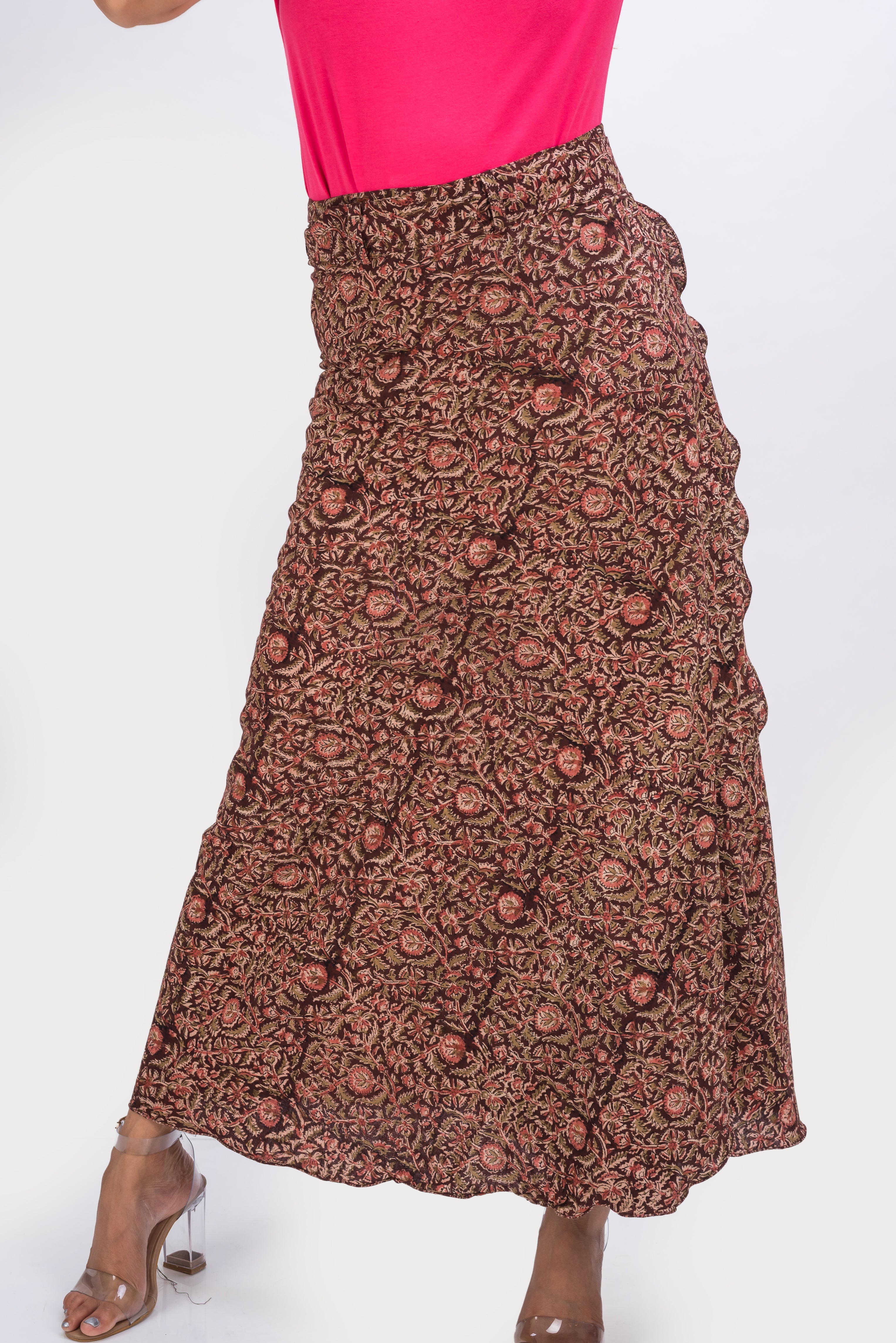 KK3011 Wrap Skirt - Flowers Brown
