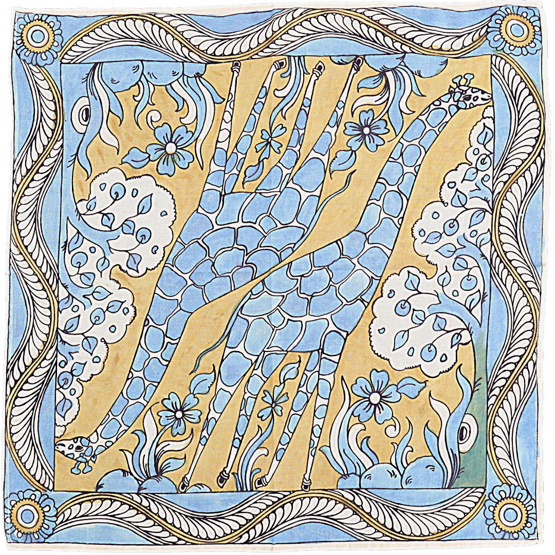 Azure Savannah Giraffe - Limited Hand Painted Cotton Bandana