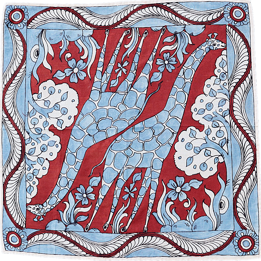 Crimson Harmony Giraffe -Limited Hand Painted Cotton Bandana