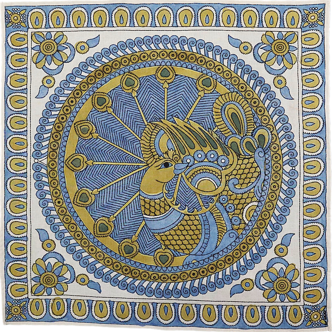 Peacock Medallion Blue - Limited Hand Painted Cotton Bandana