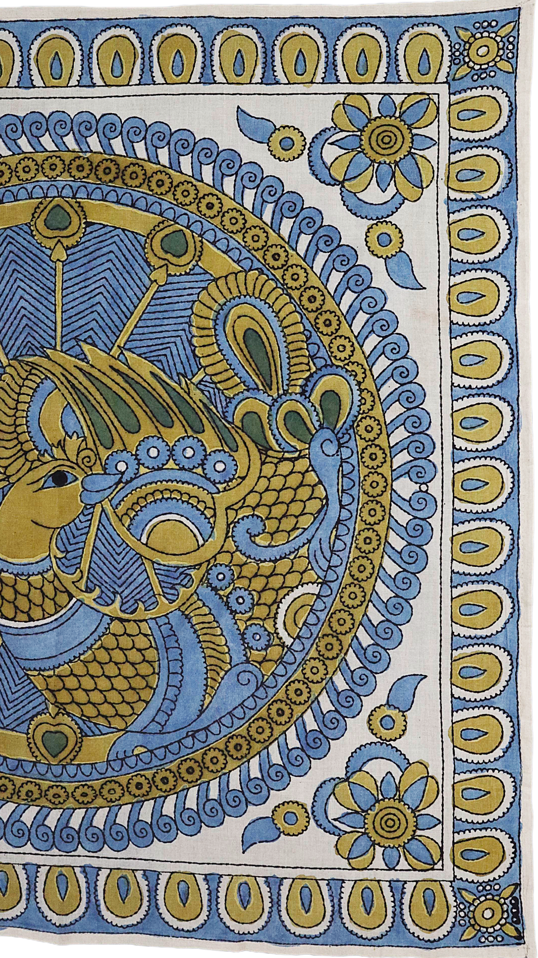 Peacock Medallion Blue - Limited Hand Painted Cotton Bandana