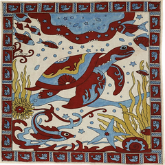 Crimson Ocean Guardian - Limited Hand Painted Cotton Bandana
