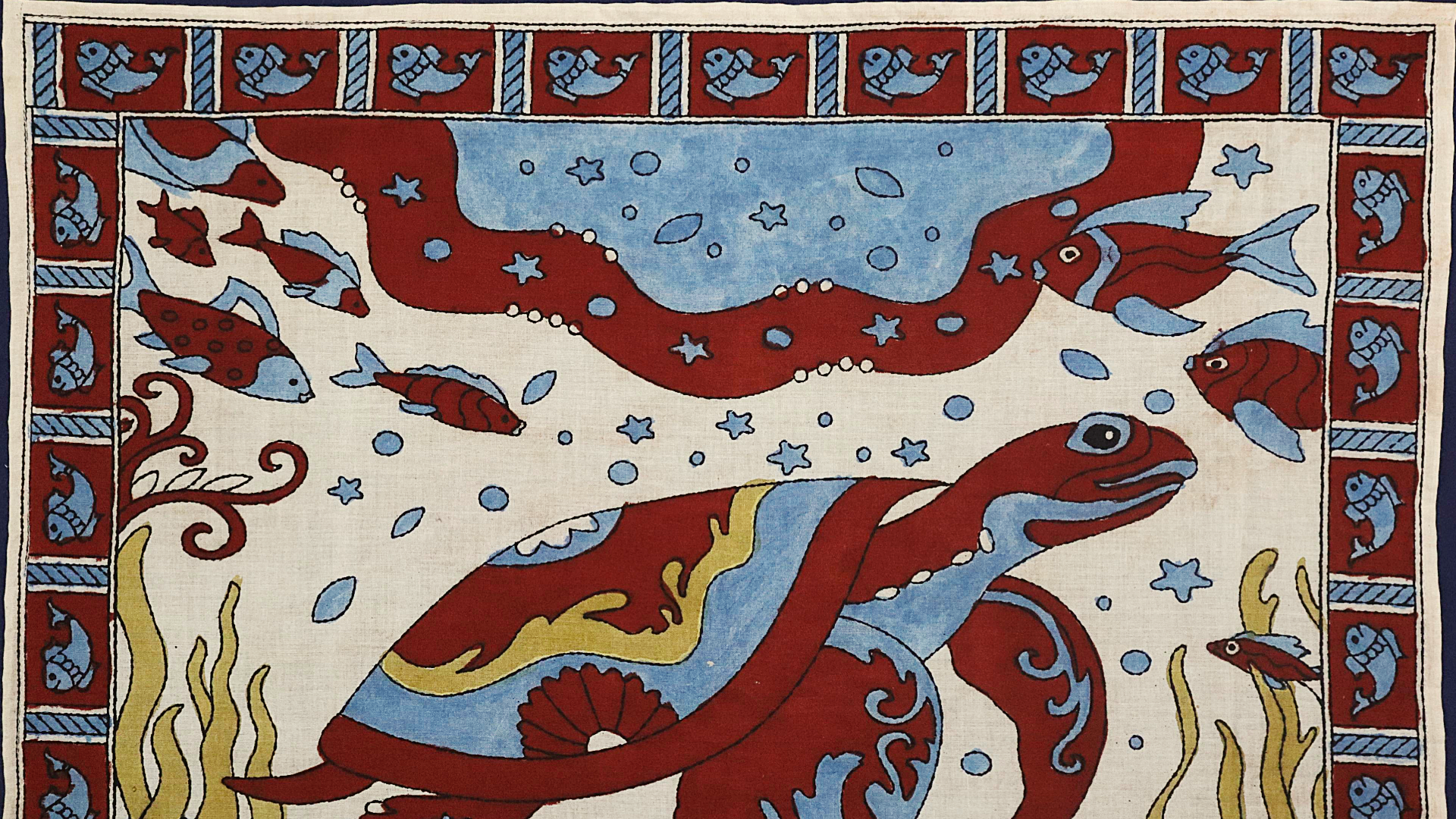 Crimson Ocean Guardian - Limited Hand Painted Cotton Bandana