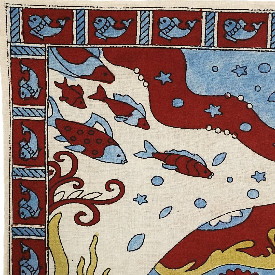 Crimson Ocean Guardian - Limited Hand Painted Cotton Bandana