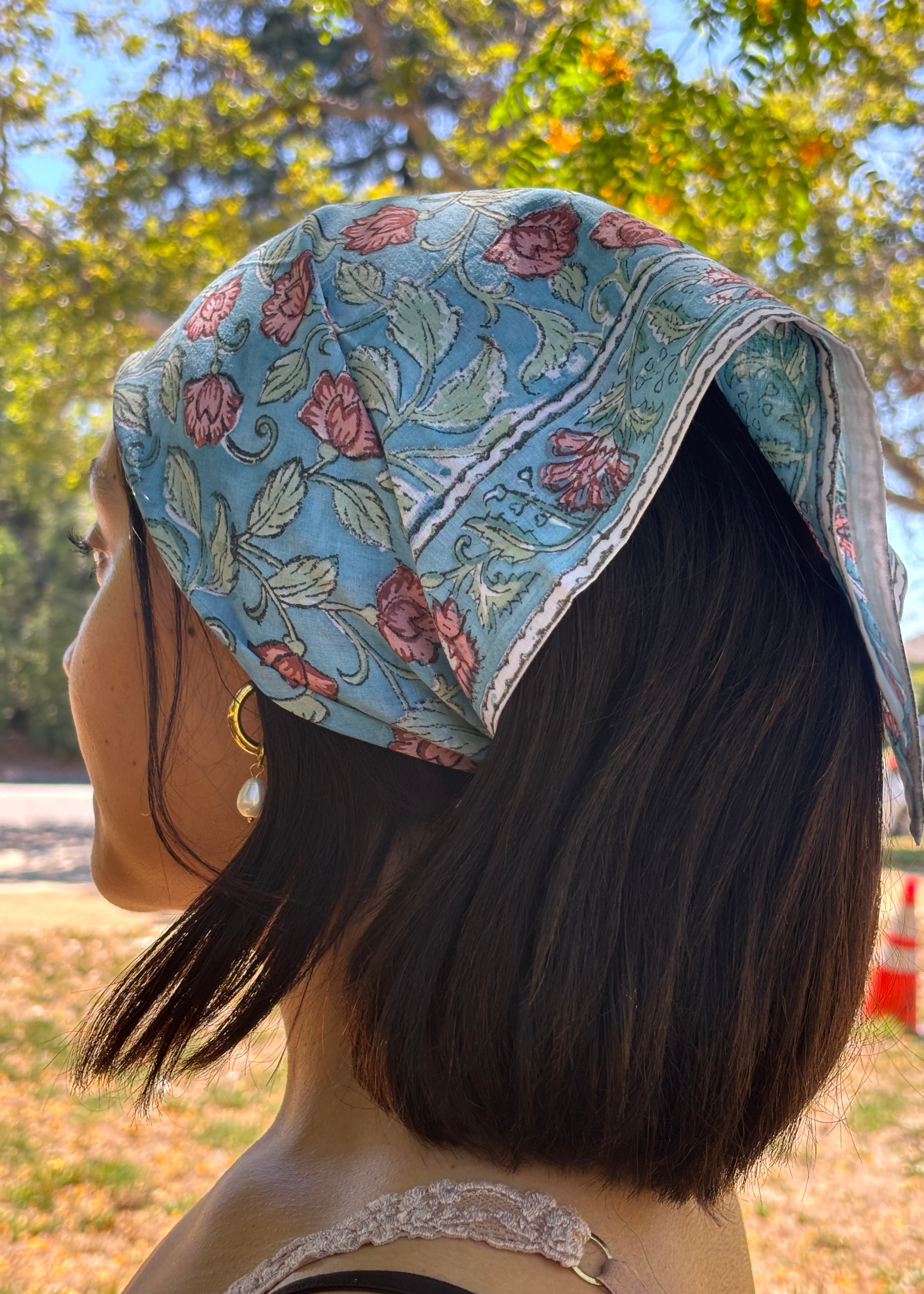 Floating Petals - Hand Block Printed Cotton Bandana