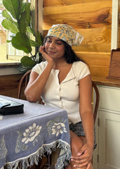 Lemon Sage Bloom - Hand Block Printed Cotton Bandana