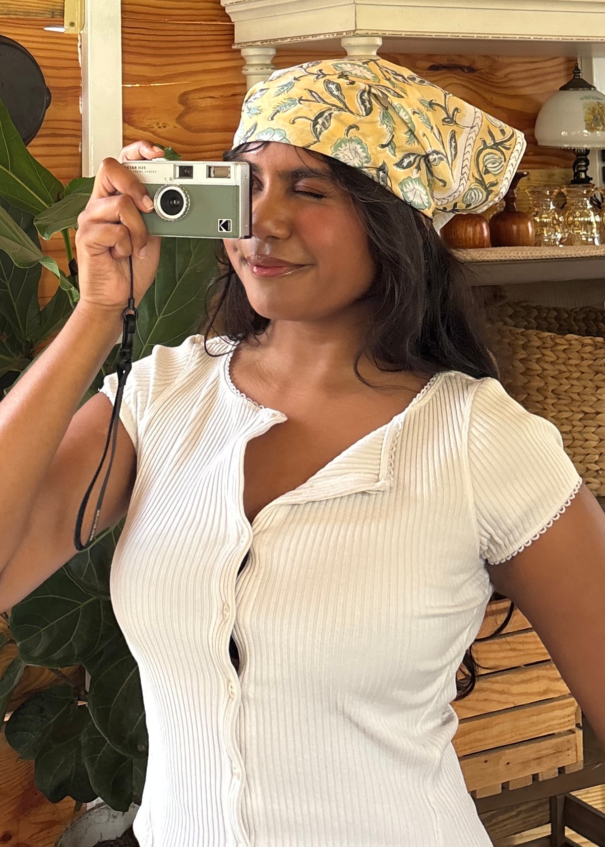 Lemon Sage Bloom - Hand Block Printed Cotton Bandana