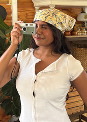 Lemon Sage Bloom - Hand Block Printed Cotton Bandana