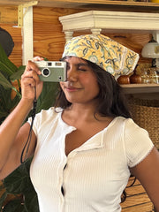 Lemon Sage Bloom - Hand Block Printed Cotton Bandana