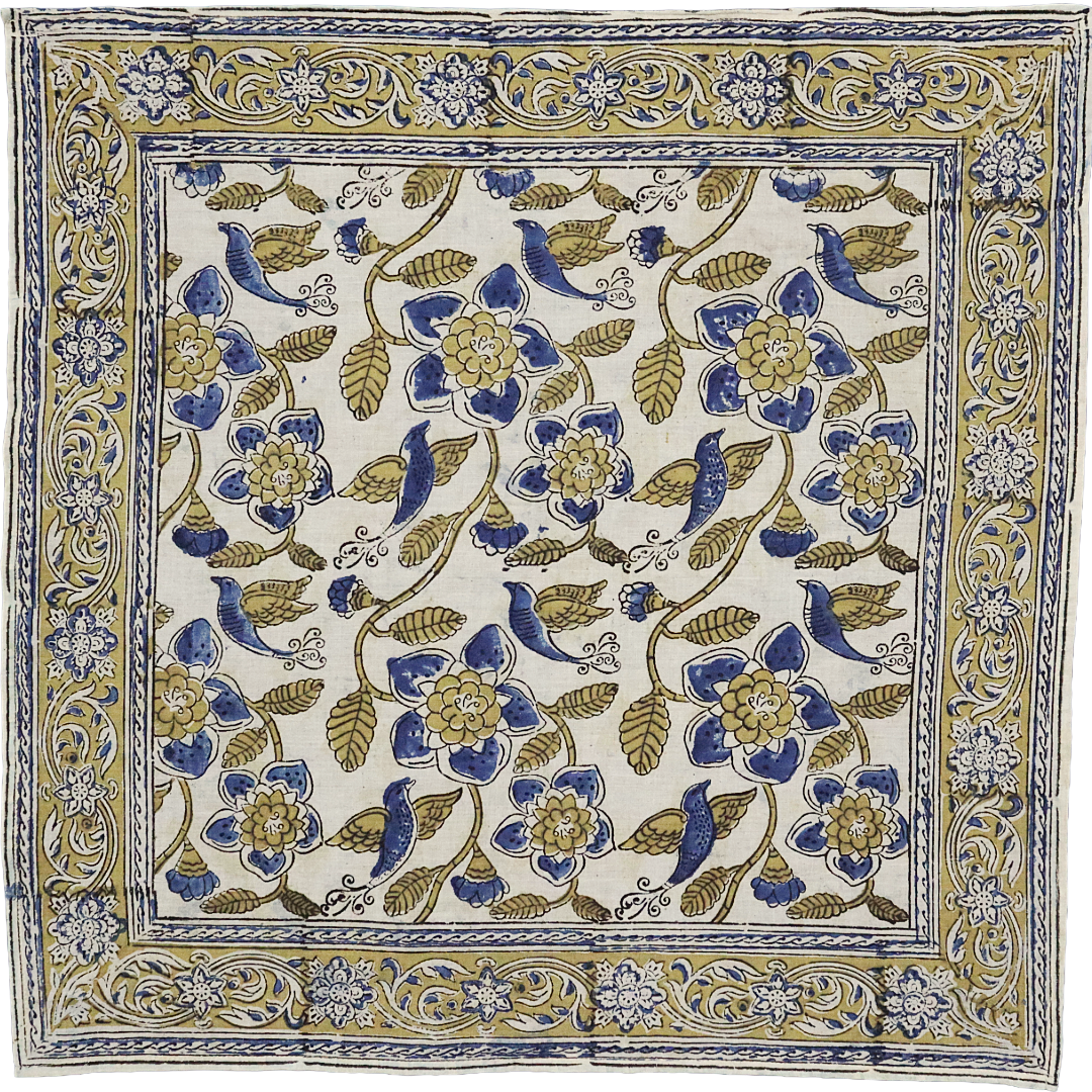 Royal Blue Aviary - Kalamkari Cotton Bandana (KK1516)