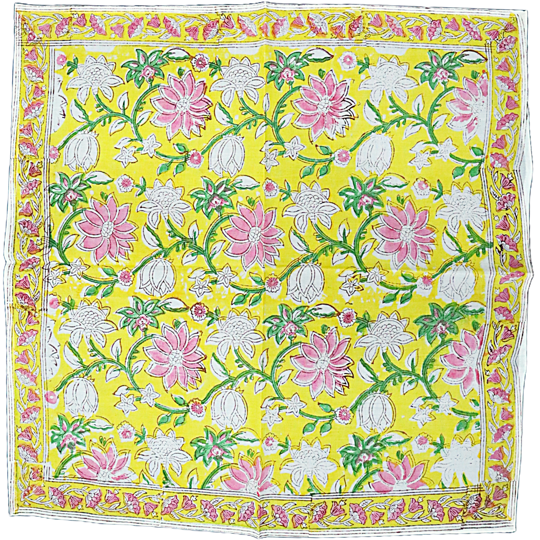 Sunlit Lotus - Hand Block Printed Cotton Bandana