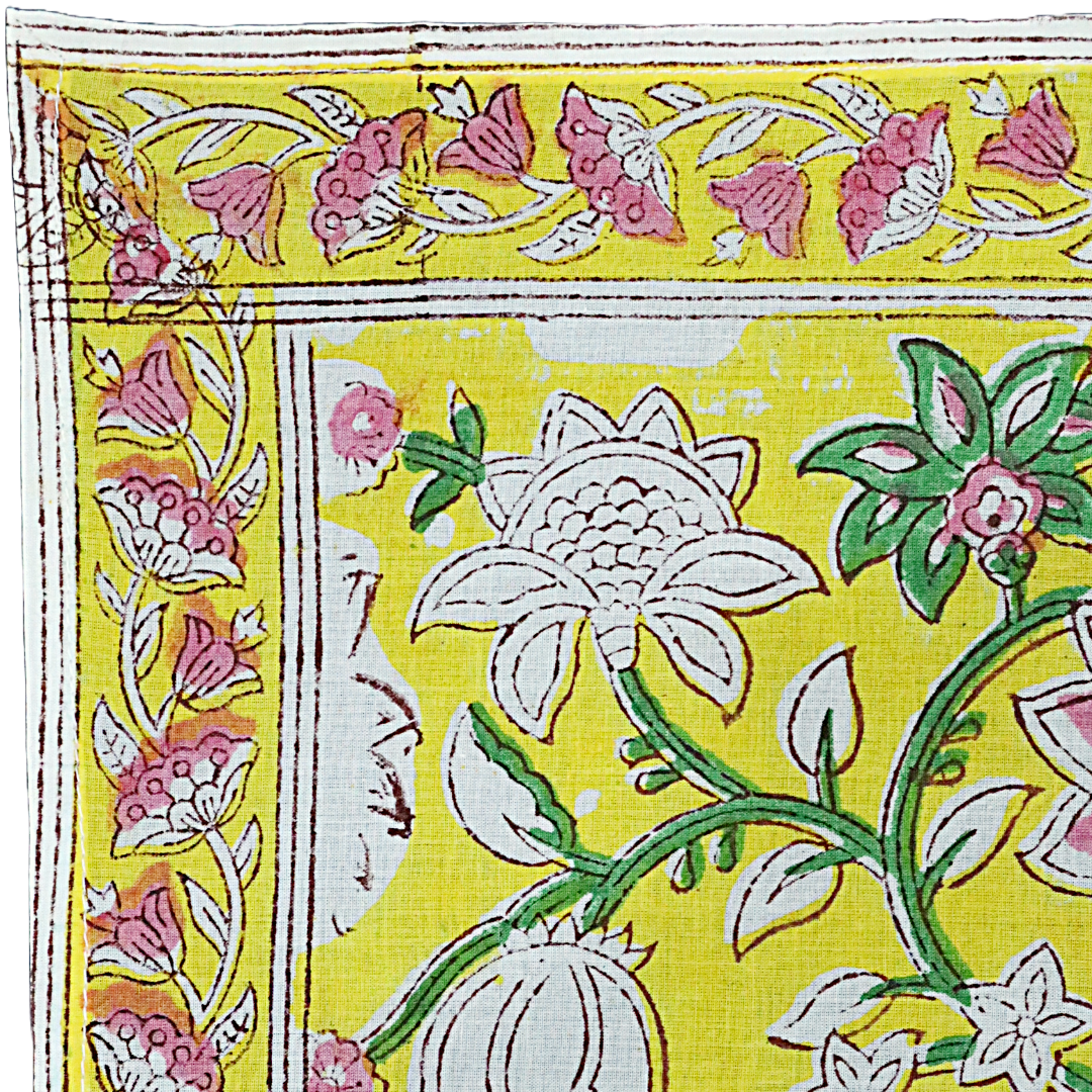 Sunlit Lotus - Hand Block Printed Cotton Bandana