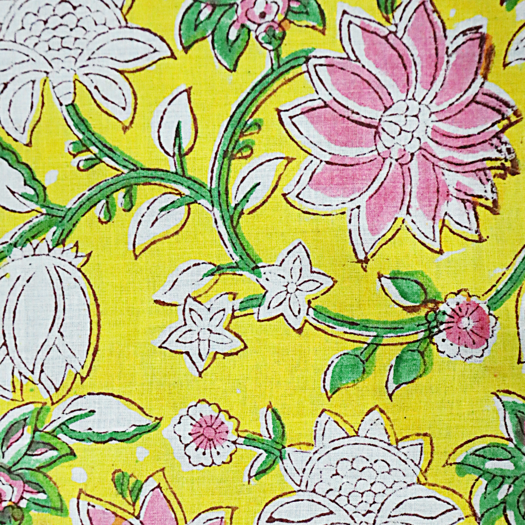 Sunlit Lotus - Hand Block Printed Cotton Bandana