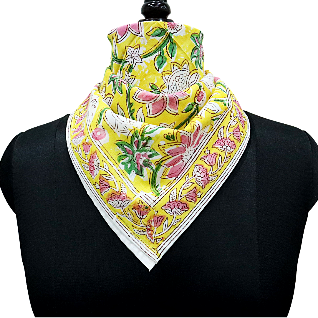 Sunlit Lotus - Hand Block Printed Cotton Bandana