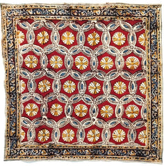 Ruby Daisy Lattice - Kalamkari Cotton Bandana