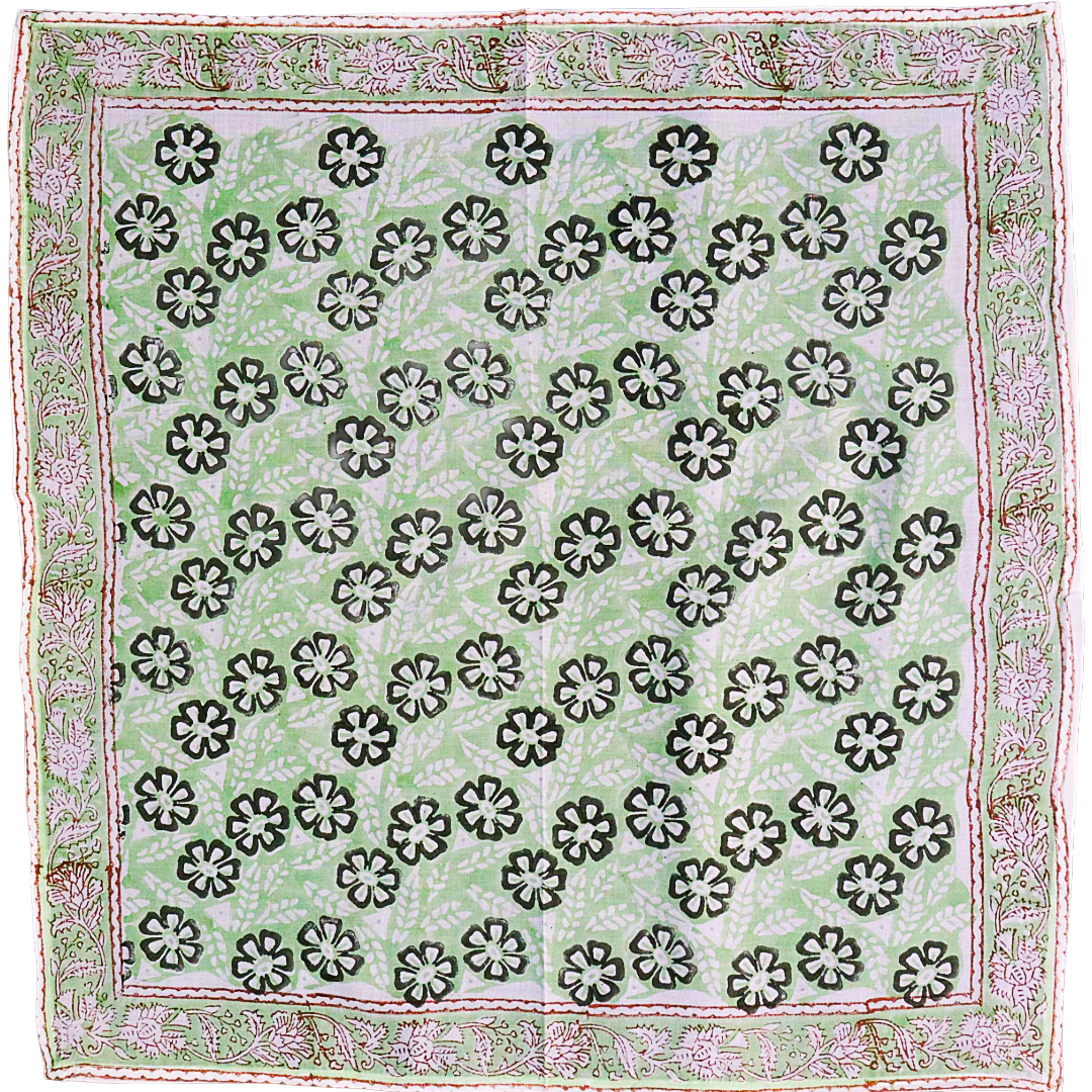 Mint Garden Bloom - Block Printed Cotton Bandana (KK1541)